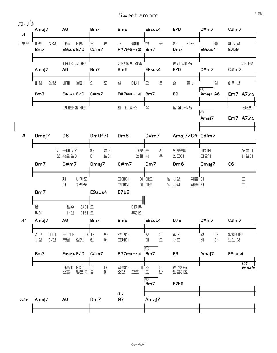  sweet amore chord lyrics tab sheets by yundy tm