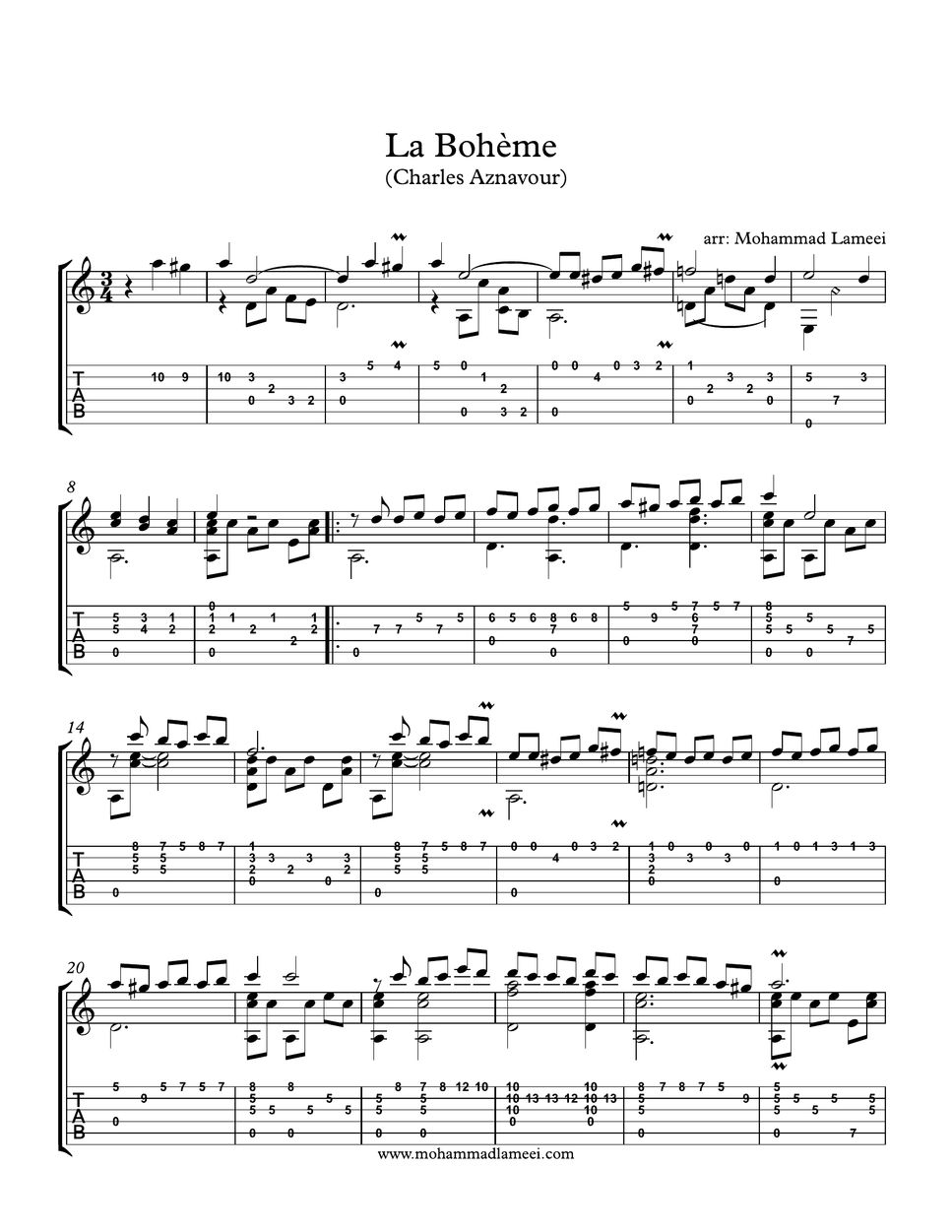 La Bohème La Bohème Tab + 1pentagramma by Mohammad Lameei