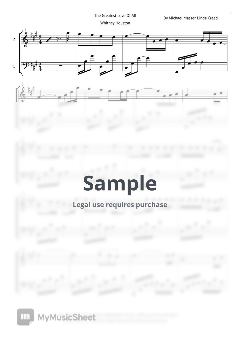 The Greatest Love Of All Piano