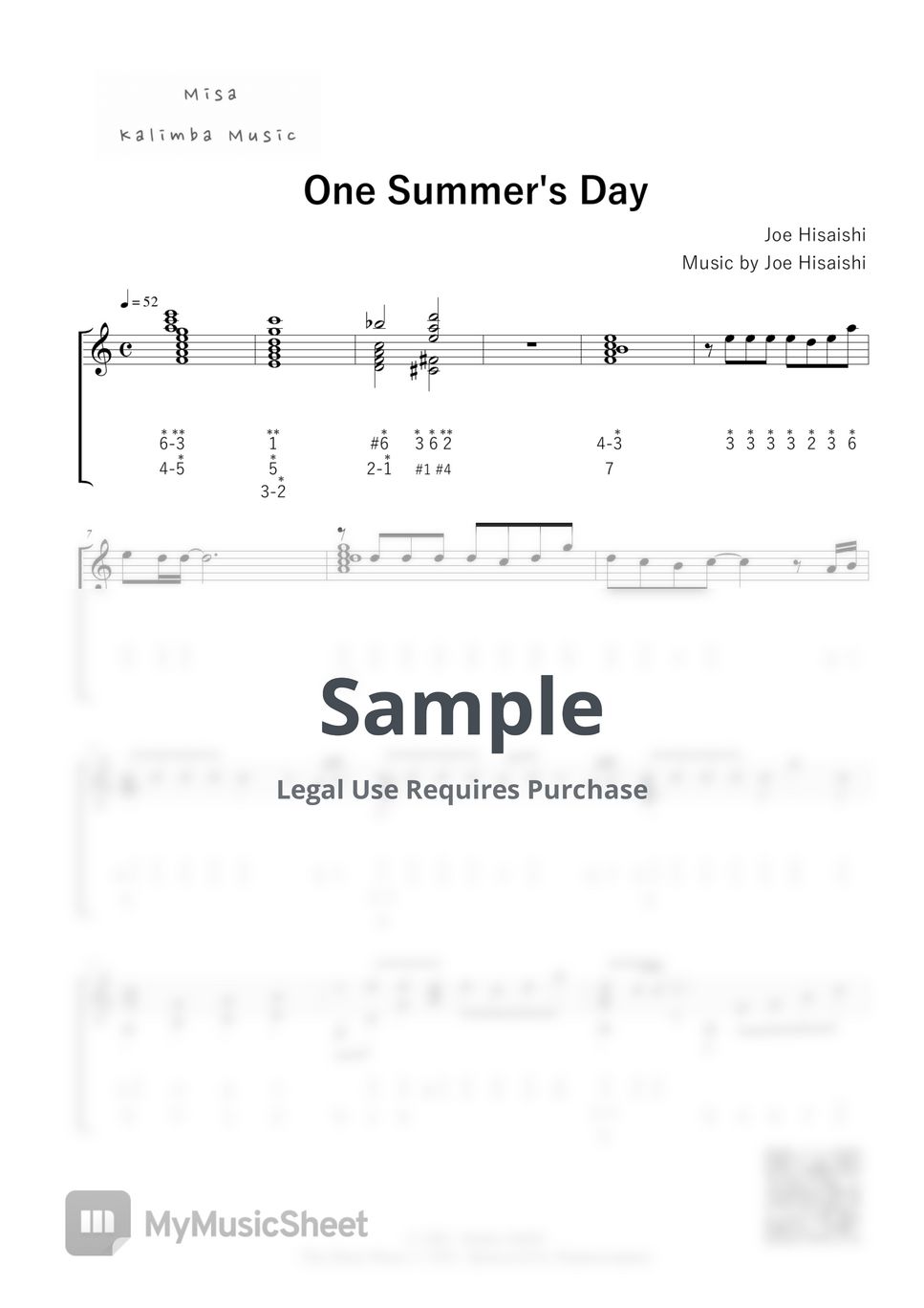 Joe Hisaishi - One Summer's Day / 34 keys kalimba / Number Notation by Misa / Kalimba Music
