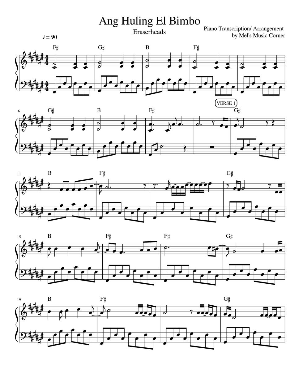 Eraserheads Ang Huling El Bimbo (piano sheet music) แผ่น by Mel's