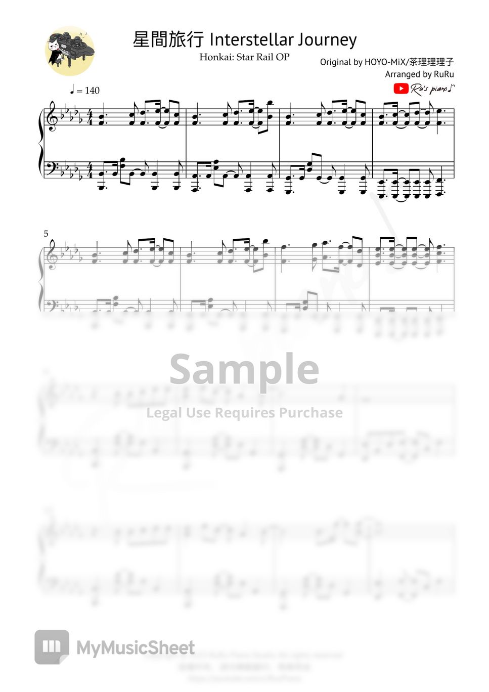 Honkai star rail op interstellar journey sheets by ru s piano