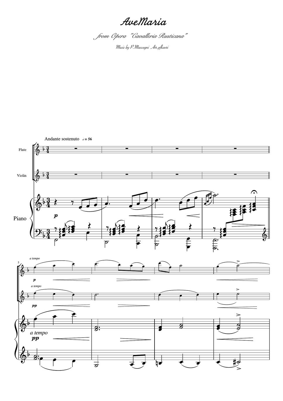 P.Mascagni Ave Maria (Piano trio (Flute Violin)) Sheets by pfkaori