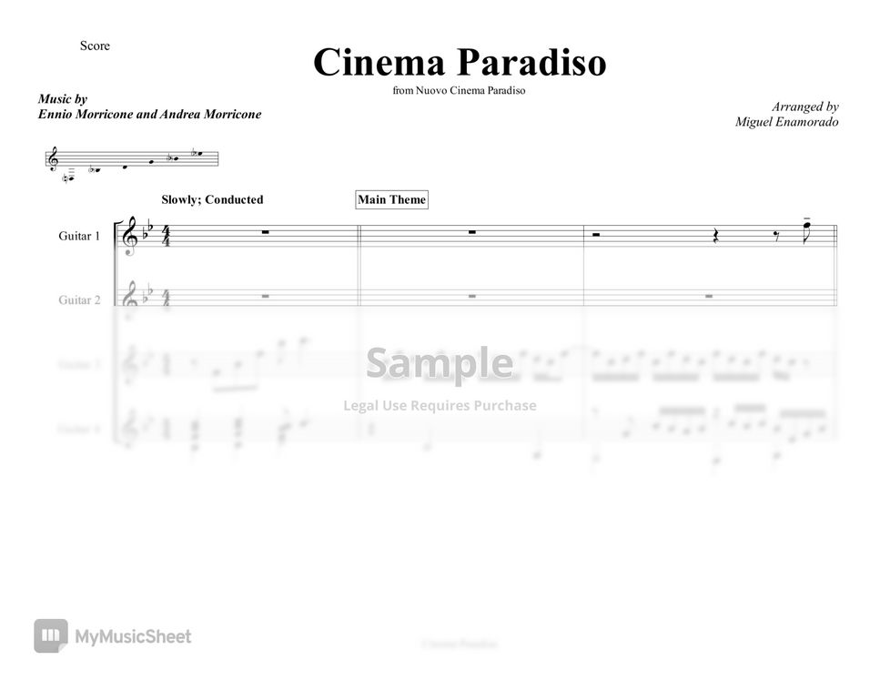 Ennio Morricone, Andrea Morricone - Cinema Paradiso (ギター四重奏団) by Miguel Enamorado