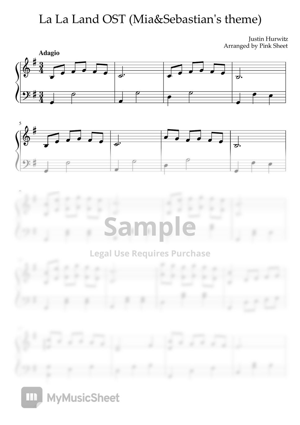 Justin Hurwitz - La La Land OST (Mia&Sebastian's theme) Sheets by Pink ...