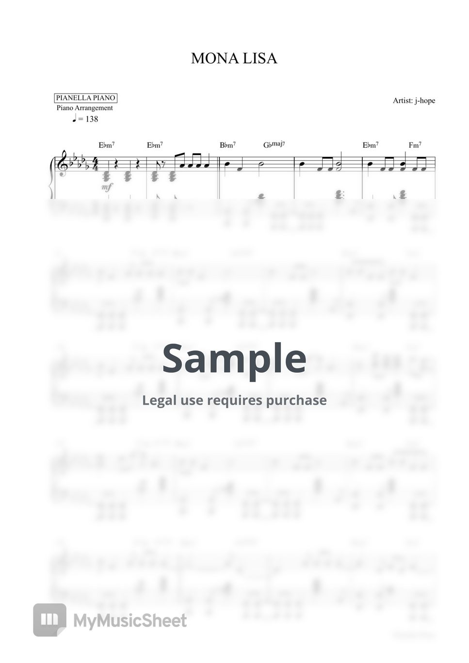 j-hope - MONA LISA (Piano Sheet + DRUM Backing Track) by Pianella Piano
