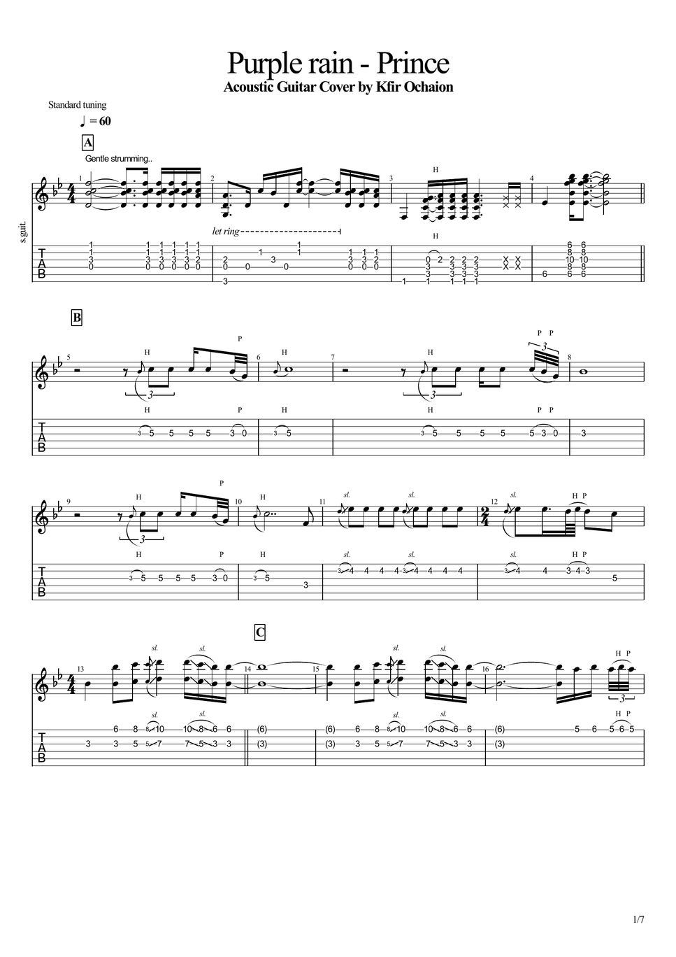 Prince Purple rain Acoustic Sheets by Kfir Ochaion