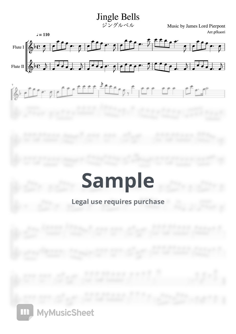 James Pierpont Jingle Bells (Flute duet, Sheets by pfkaori