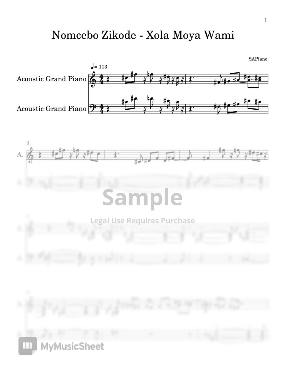 Nomcebo Zikode Xola Moya Wami (PIANO SHEET) Sheets by SA Piano