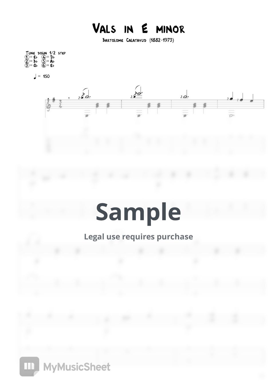 Bartolome Calatayud Vals in E minor Tab + 1staff by Agape Guitar