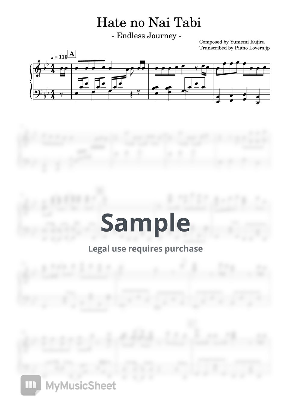 Aina Suzuki Hate no Nai Tabi(Endless Journey) (Piano Sheet Music