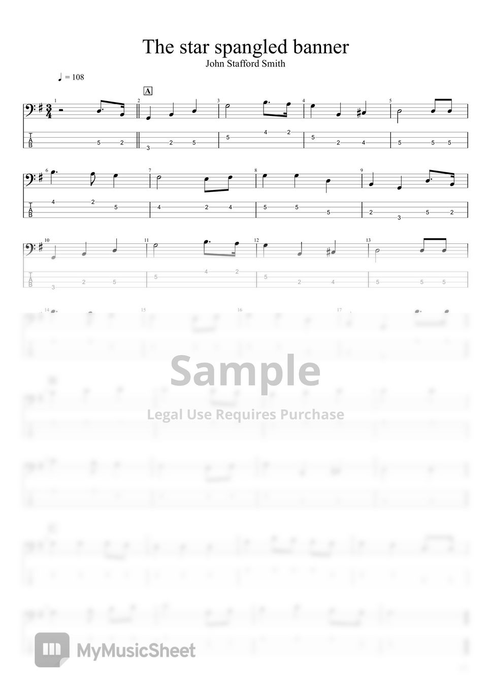 The star-spangled banner (Easy arrangement for Bass player) by Massimiliano Gentilini