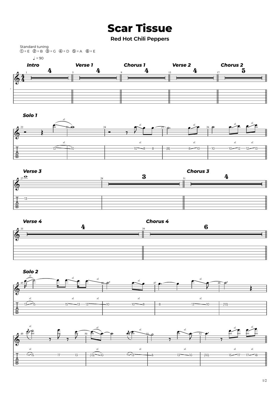 Red Hot Chili Peppers Scar Tissue 樂譜 by Nikola Gugoski