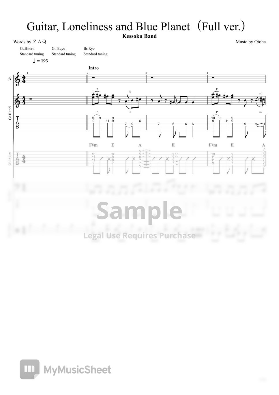 Kessoku Band - Guitar, Loneliness and Blue Planet (Full Ver./Bocchi the Rock!/Band Score) by Kirigirisu
