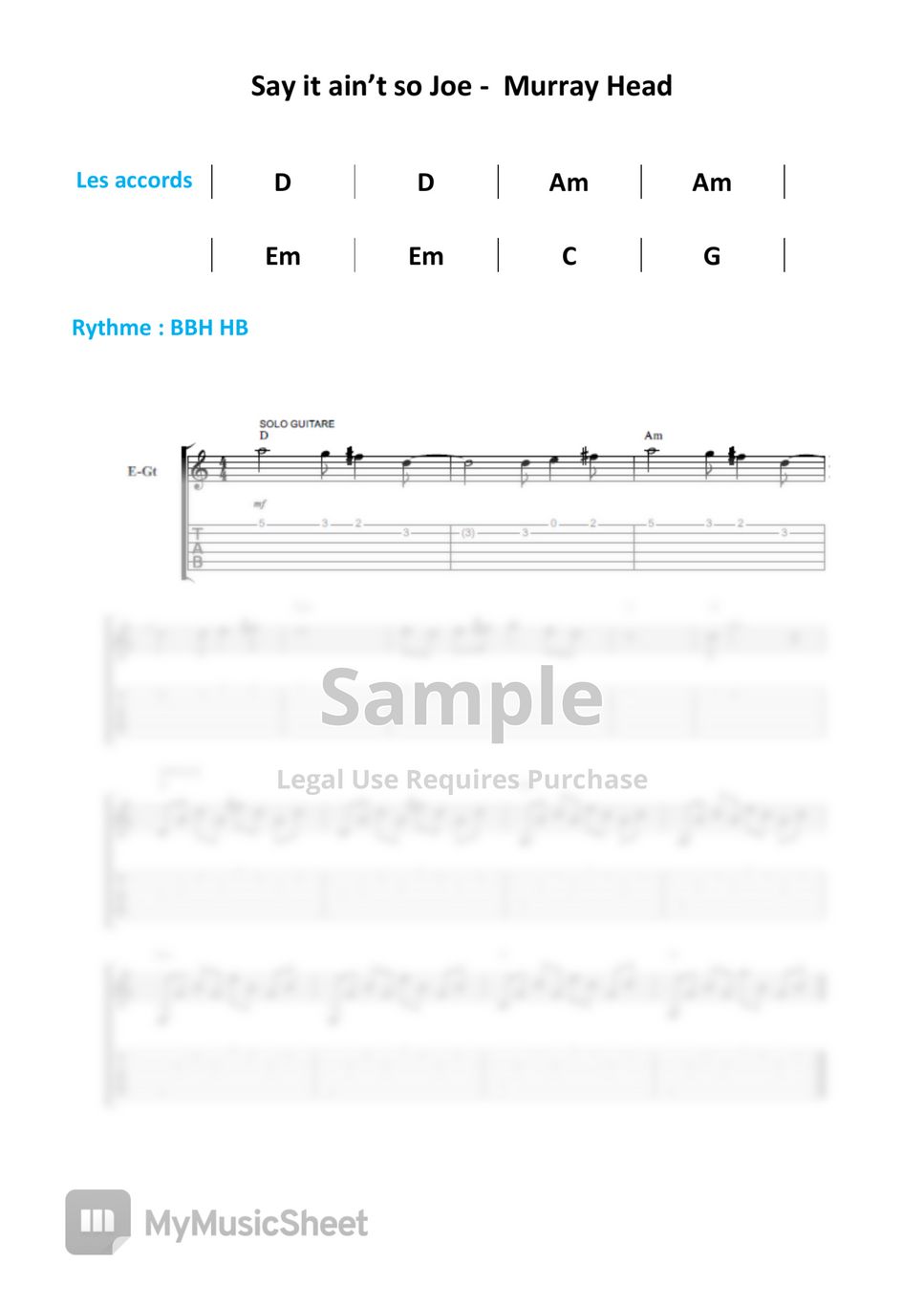 Murray head say it ain t so joe hoja by accords rythme tablature
