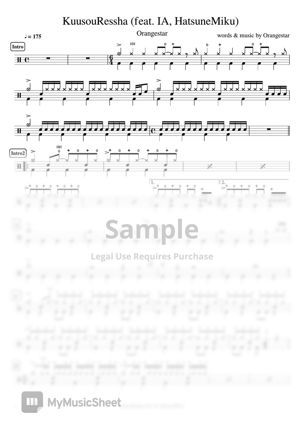 Orangestar - KuusouRessha (feat. IA, HatsuneMiku) by Cookai's J-pop Drum sheet music!!!