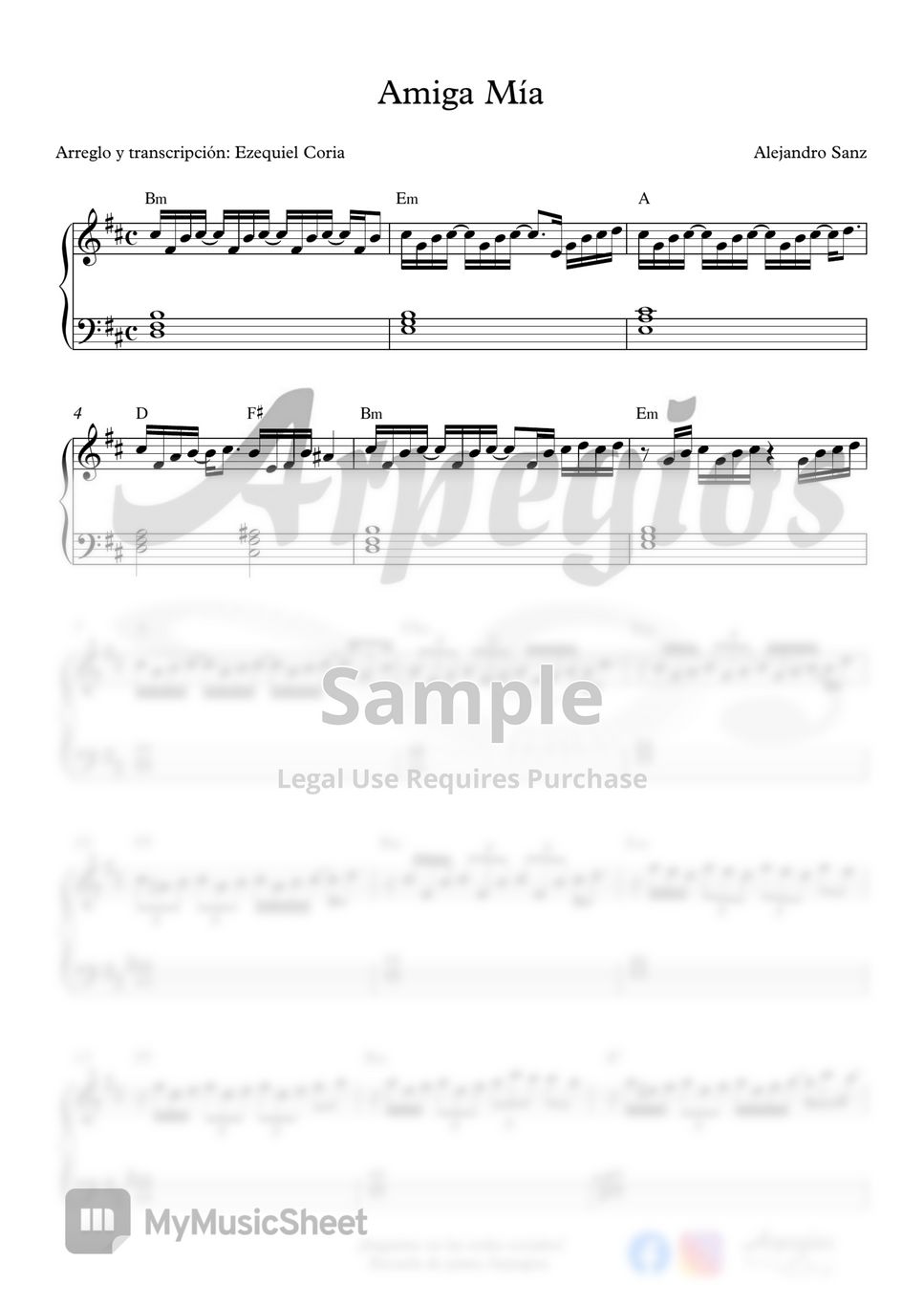 Alejandro Sanz - Amiga Mía 악보 by Ezequiel Coria