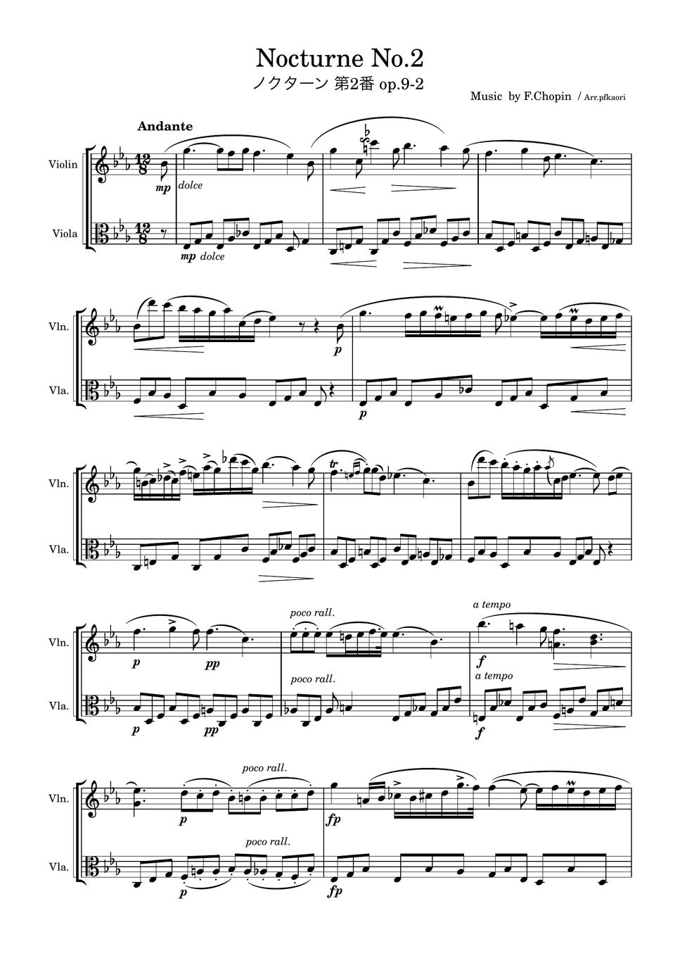 Chopin - Nocturne No.2 (2ver・Violin & Viola / non accompaniment) by pfkaori