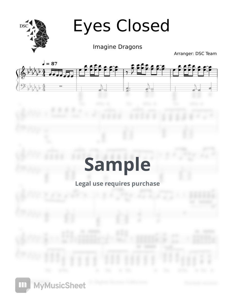 Imagine Dragons Eyes Closed Sheets by Digital Scores Collection
