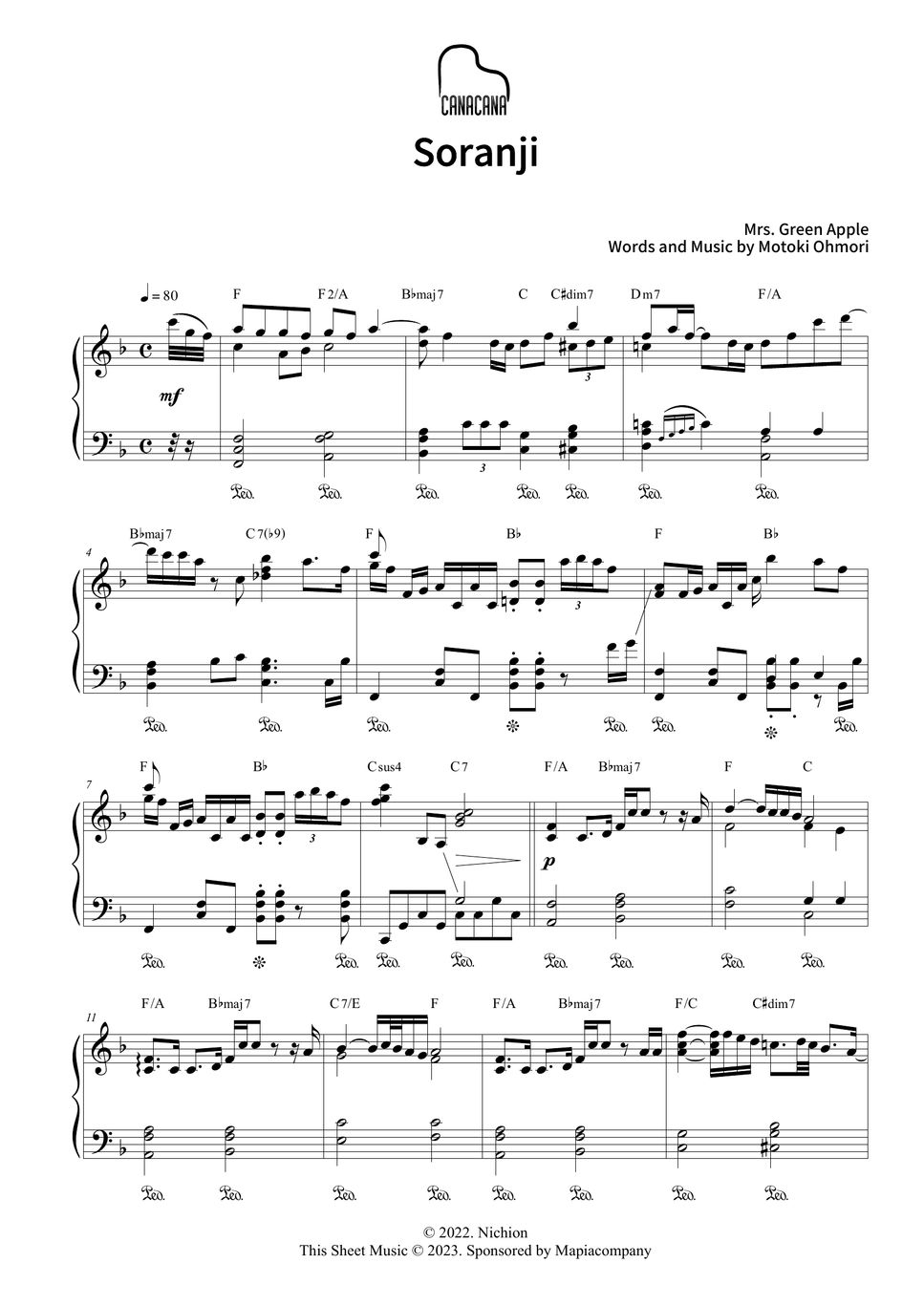 Mrs.GREEN APPLE Soranji Spartito by CANACANA family