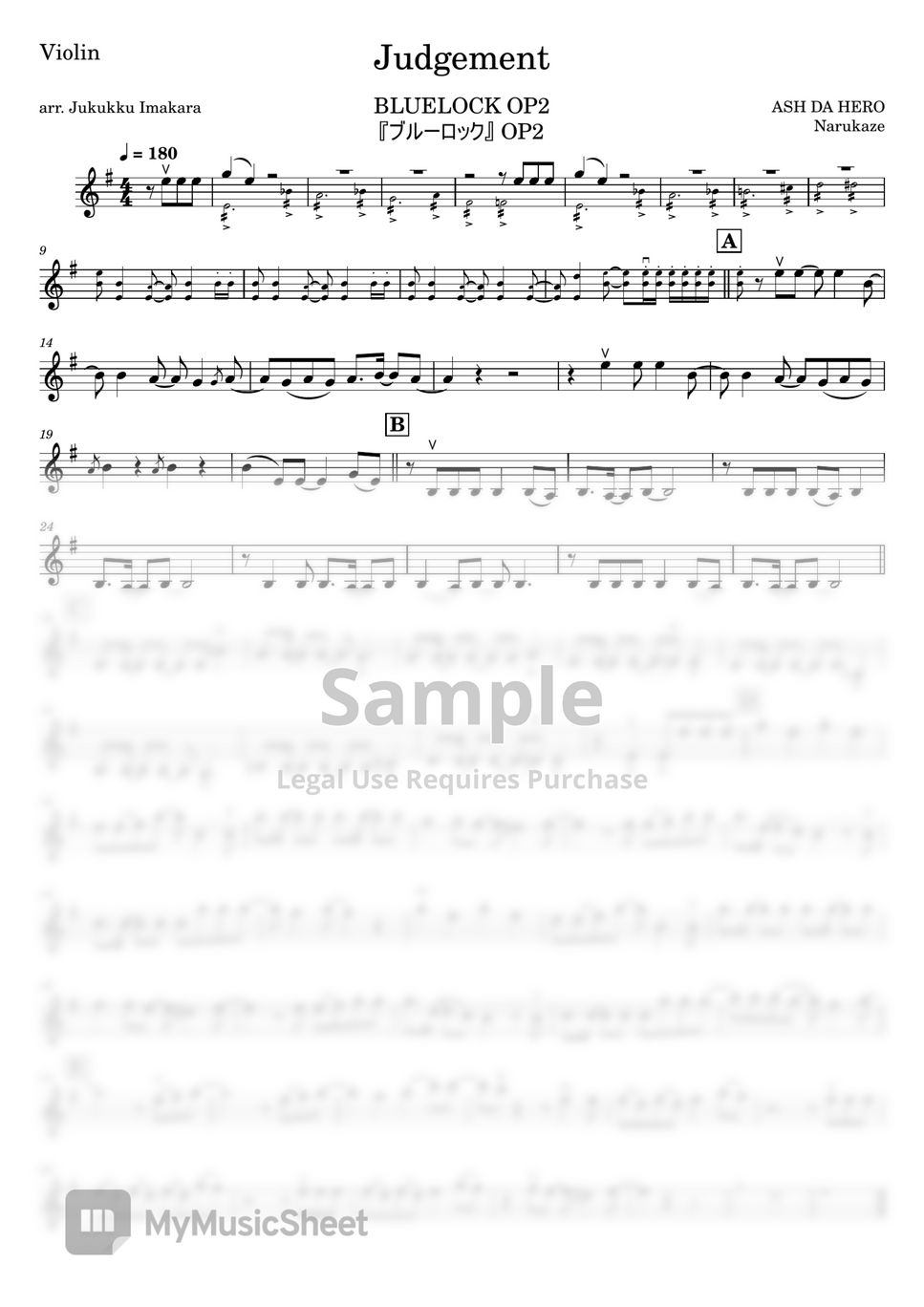 ASH DA HERO - Judgement [Blue Lock OP2] [Violin] Sheets by Jukukku Imakara