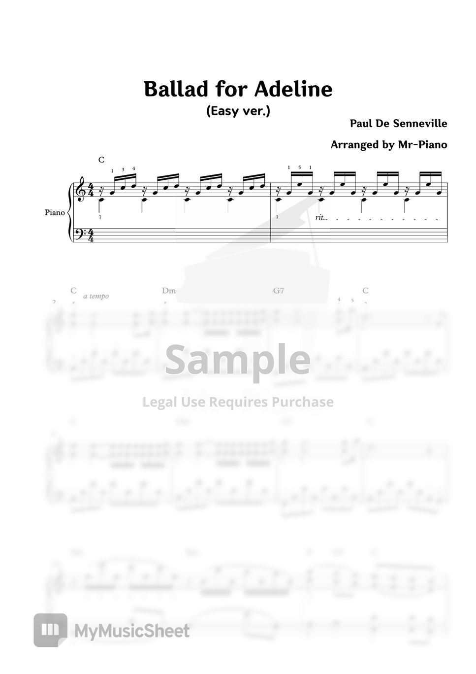 Richard Clayderman - Ballade Pour Adeline (Easy ver.) by Mr-Piano
