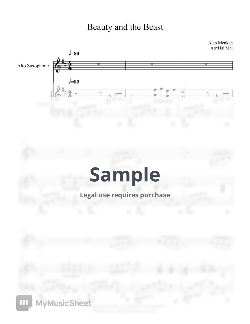 Alan Menken Beauty and the beast for Alto saxophone solo with Piano
