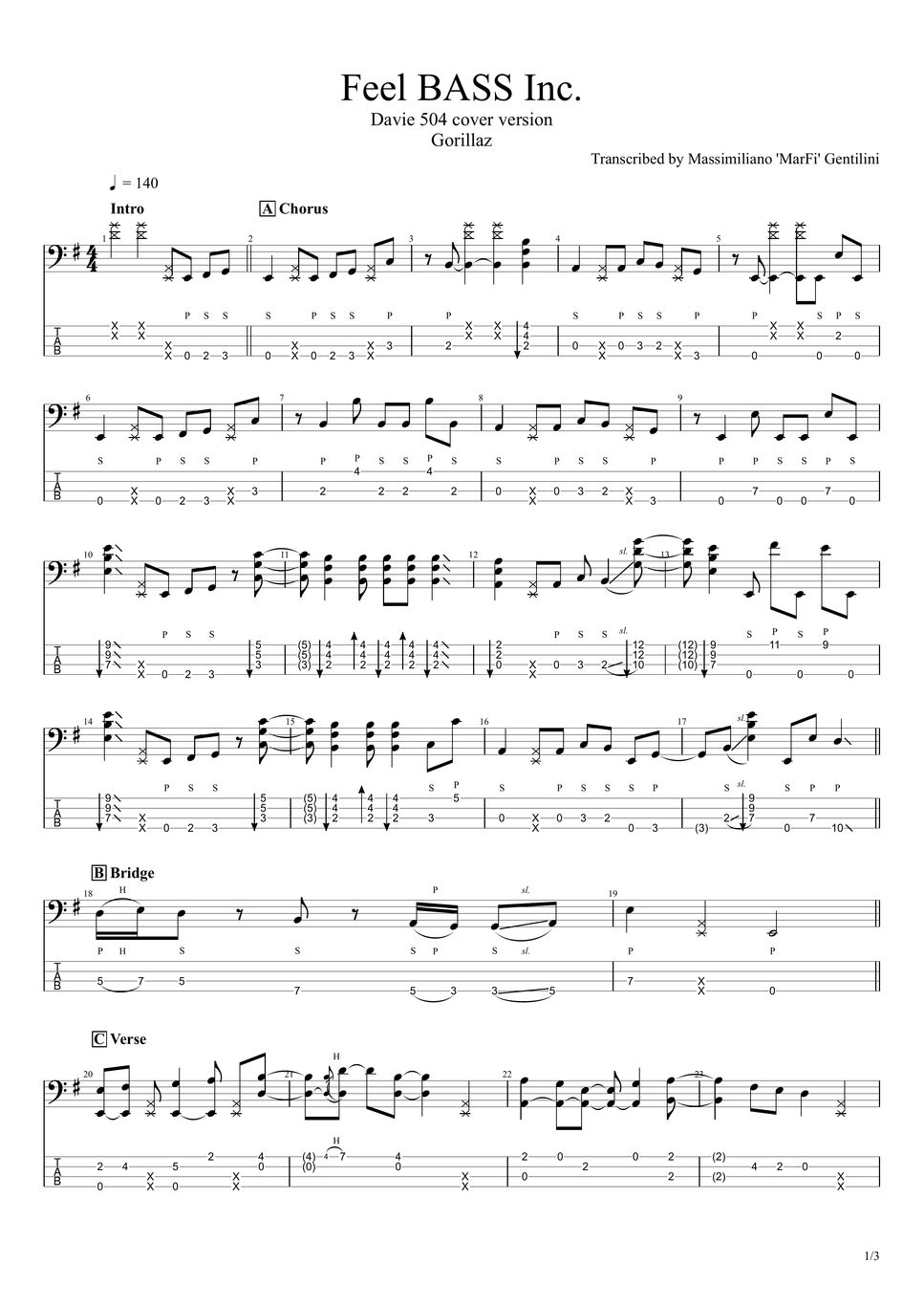 Davie504 Fell Bass inc. Sheet by Massimiliano Gentilini