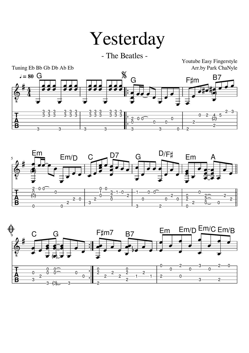 beatles yesterday guitar chords