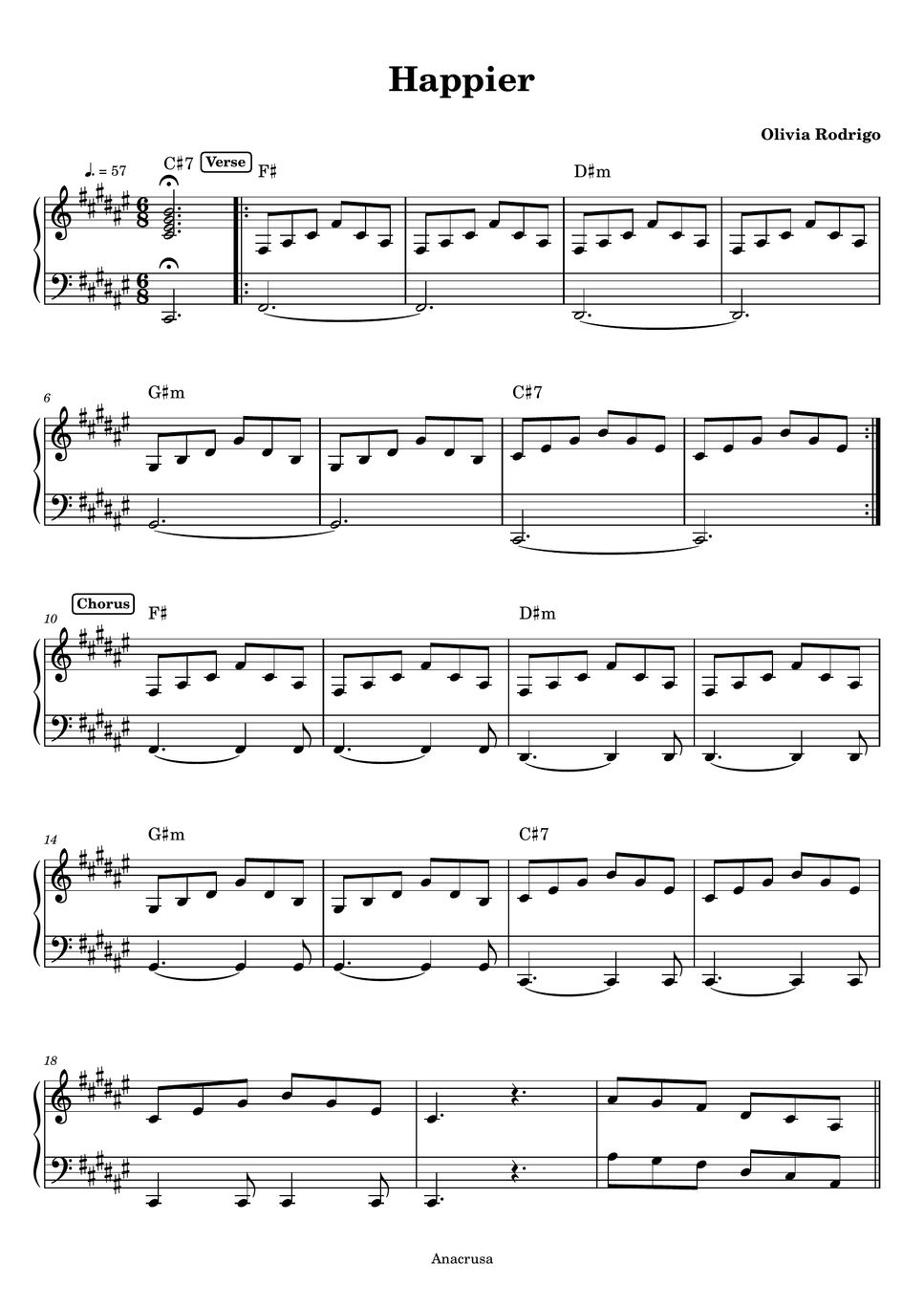 Olivia Rodrigo Happier Piano Accomp Sheets By Anacrusa 9489