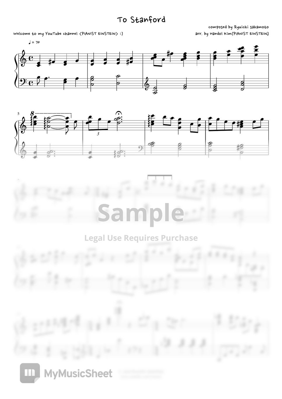 Ryuichi Sakamoto - To Stanford (Piano solo ver.) 楽譜 by PIANIST