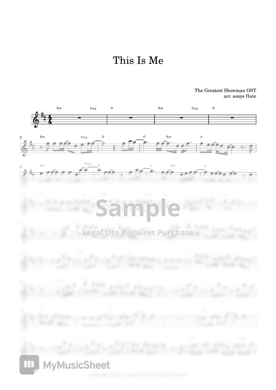 The Greatest Showman OST 위대한 쇼맨 - This Is Me (Flute Sheet Music) by sonye flute