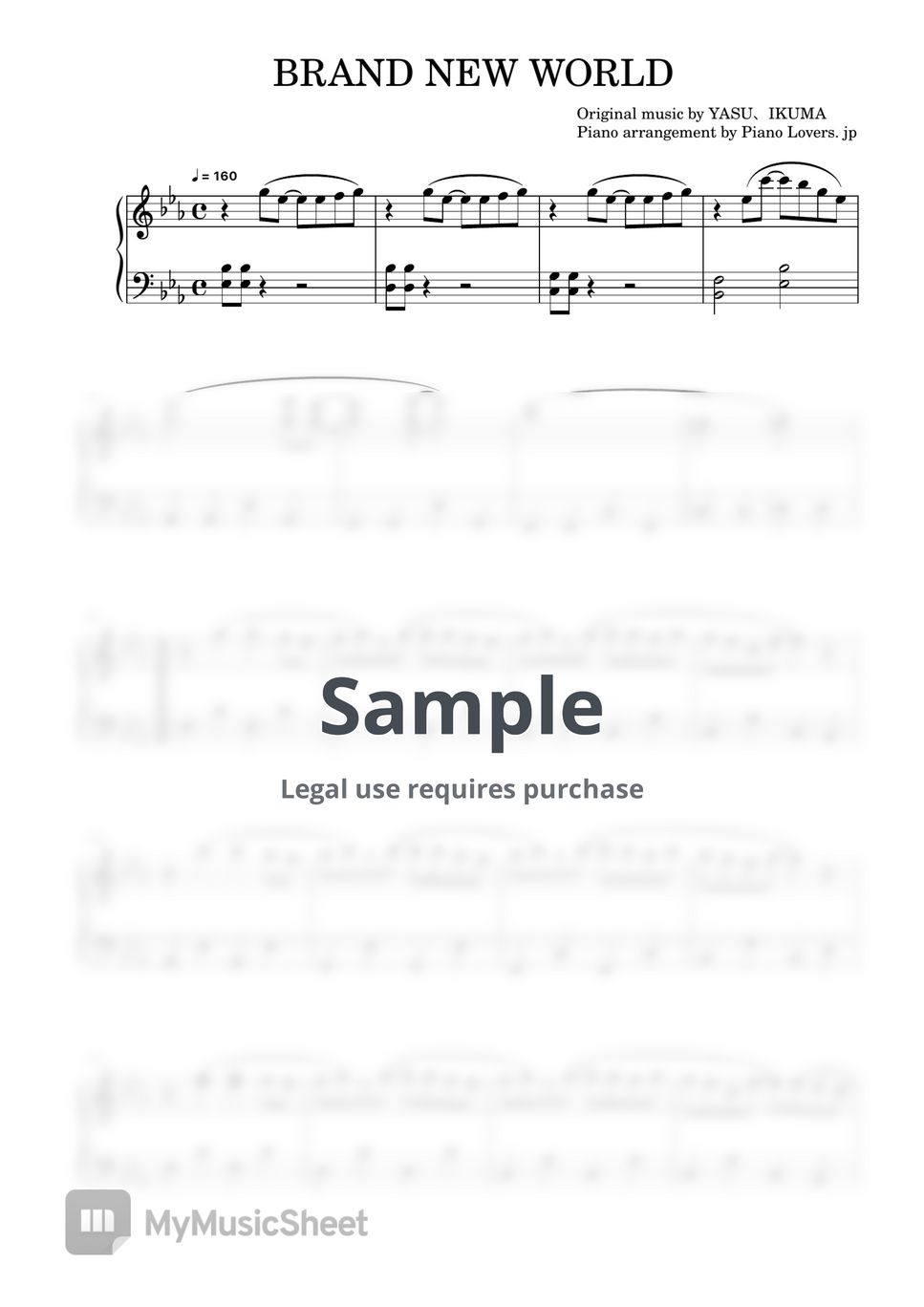 D-51 - Brand New World (One Piece / Piano Sheet Music / Beginner) by Piano Lovers. jp