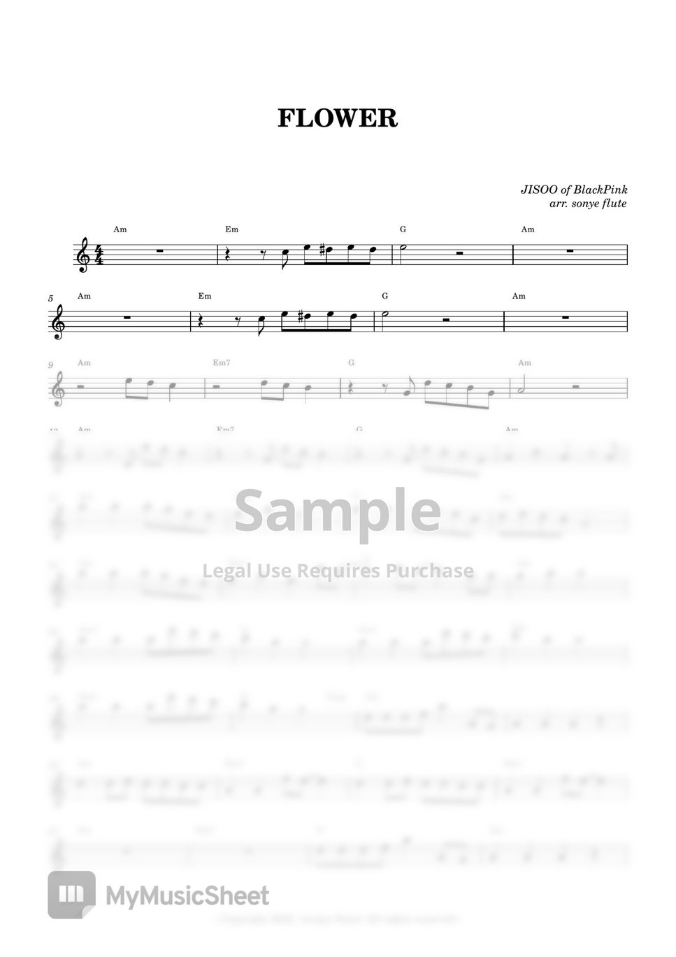 JISOO 지수 - Flower 꽃 (Flute Sheet Music) by sonye flute