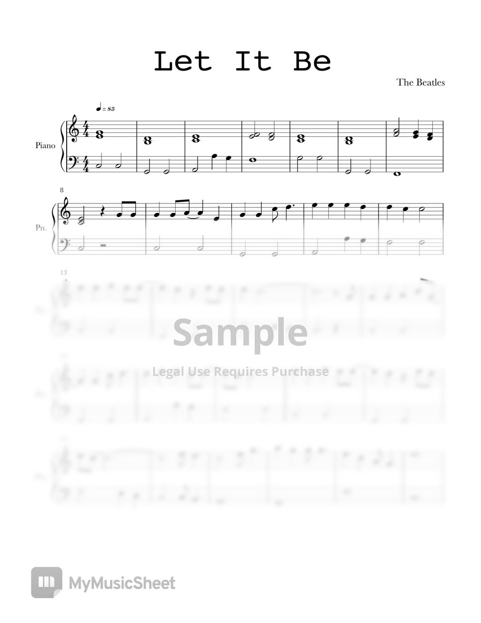 The Beatles Let It Be Easy Version Sheets By Phianonize 8717