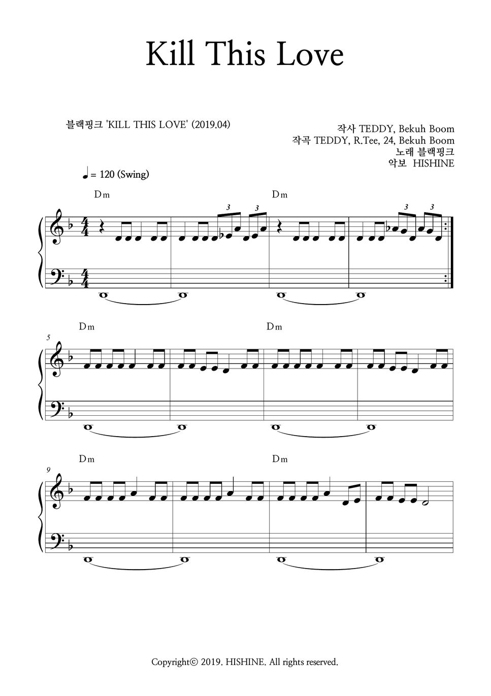 Blackpink Kill This Love Easy Piano Sheet Sheet 