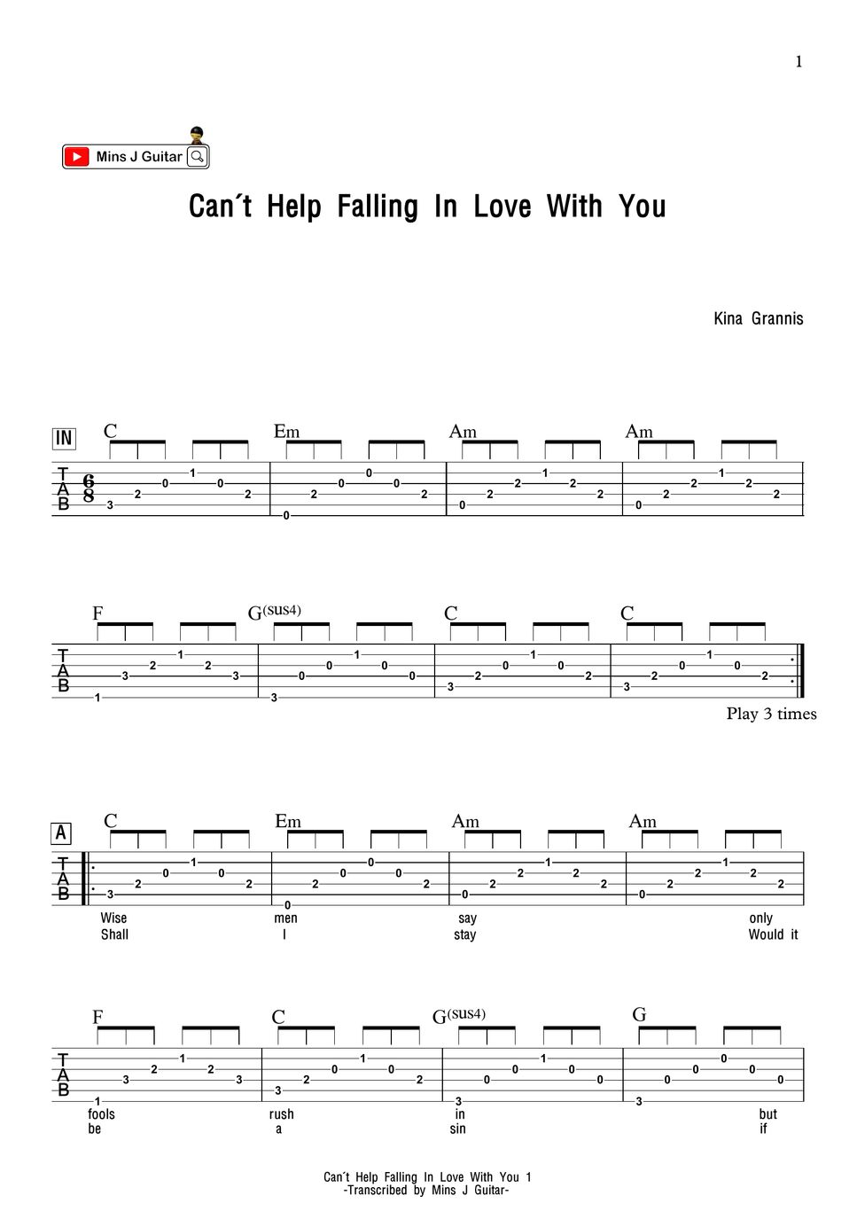 Can t falling love аккорды