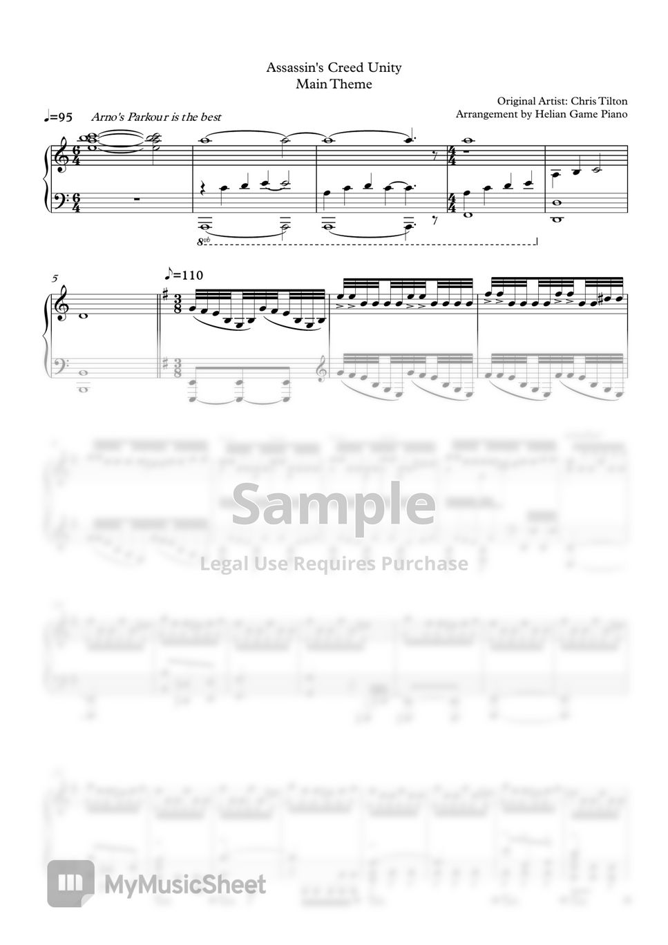 Assassin's Creed Unity - Main Theme Sheets by Helian Game Piano