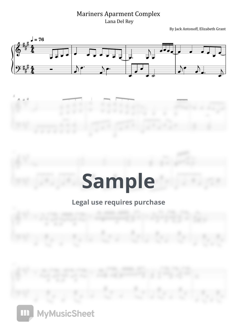 Jack Antonoff, Elizabeth Grant Mariner's Apartment Complex (Lana Del Rey For Piano Solo