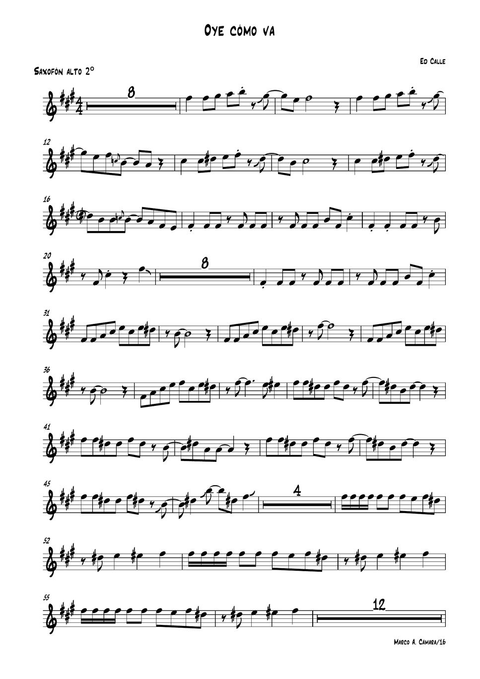 Oye cómo va - Tito Puente. Arreglo Ed Calle (All Sax & Flute) Sheet by