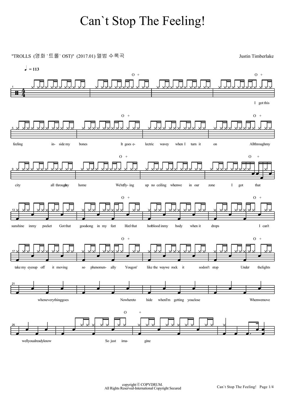 Justin timberlake can t stop the feeling sheets by copydrum