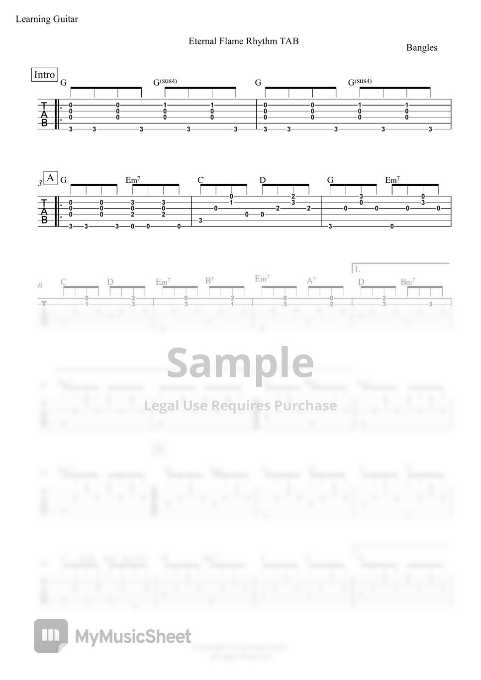 Bangles - Eternal Flame (Rhythm TAB) by Learning Guitar
