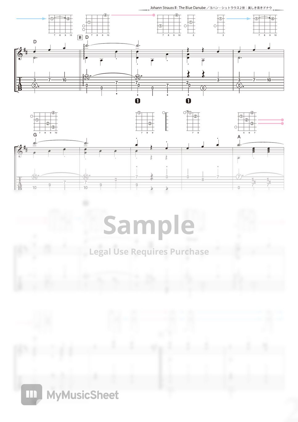 Johann Strauss II The Blue Danube (Solo Guitar) Tab + 1staff by