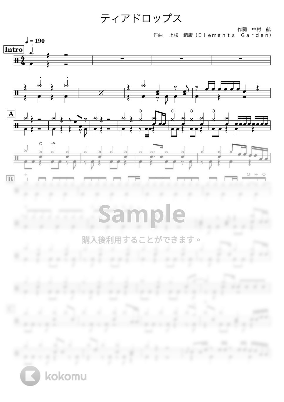Poppin'Party - 【ドラム譜】ティアドロップス【完コピ】 by Taiki Mizumoto