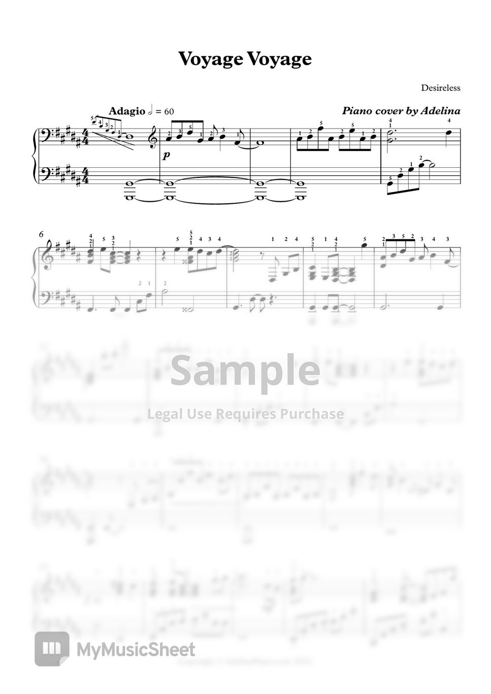 Desireless Voyage Voyage Partition musicale by Adelina Piano