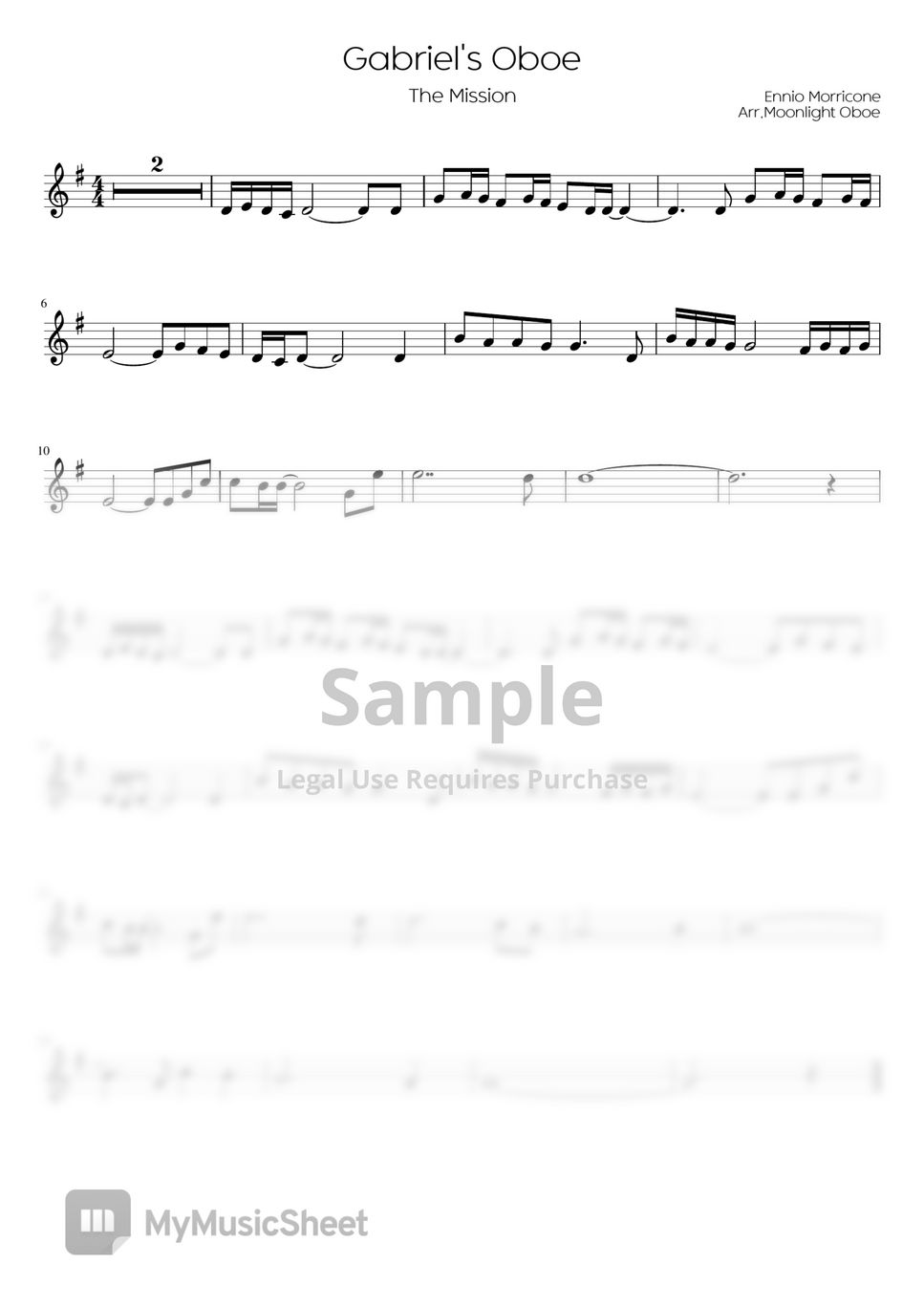 Ennio Morricone - Gabriel's Oboe (Lower Key) (G Major (Lower Key)) by Moonlight Oboe
