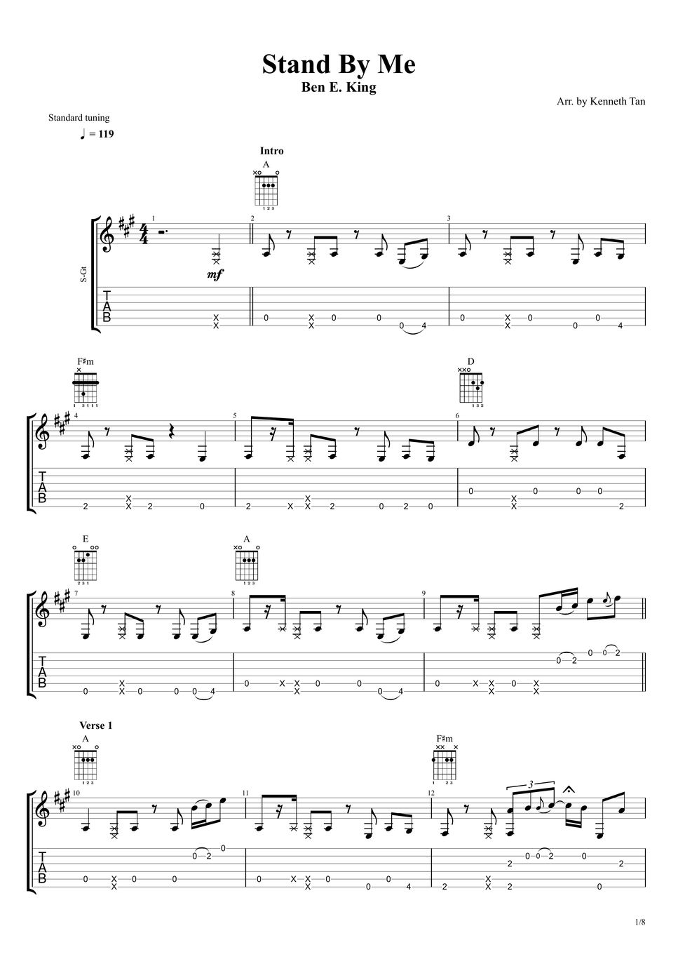 Ben E. King Fingerstyle Guitar Stand By Me Sheets by Acoustic