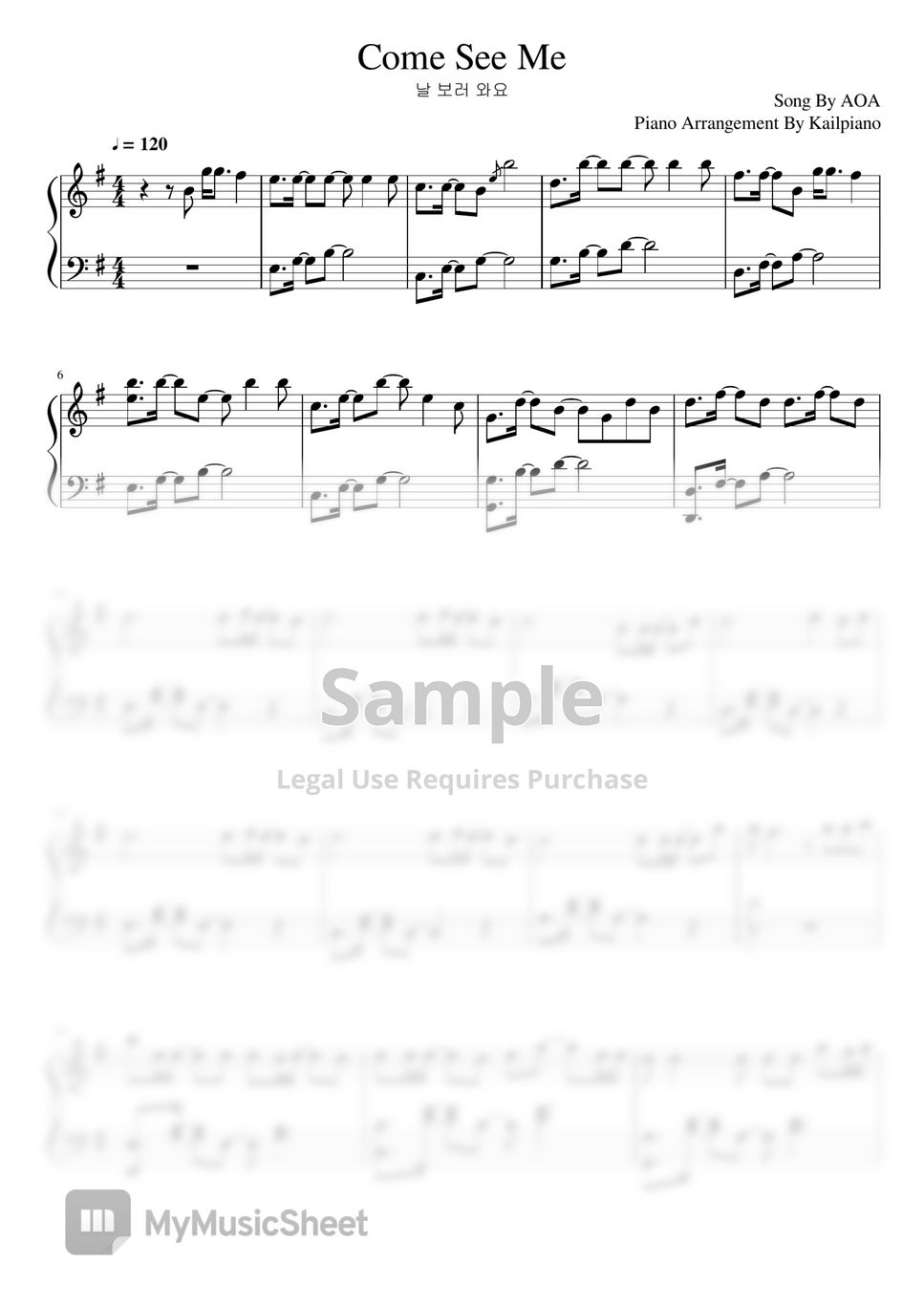 AOA - Come See Me (Piano Sheet) Sheets by KailPiano