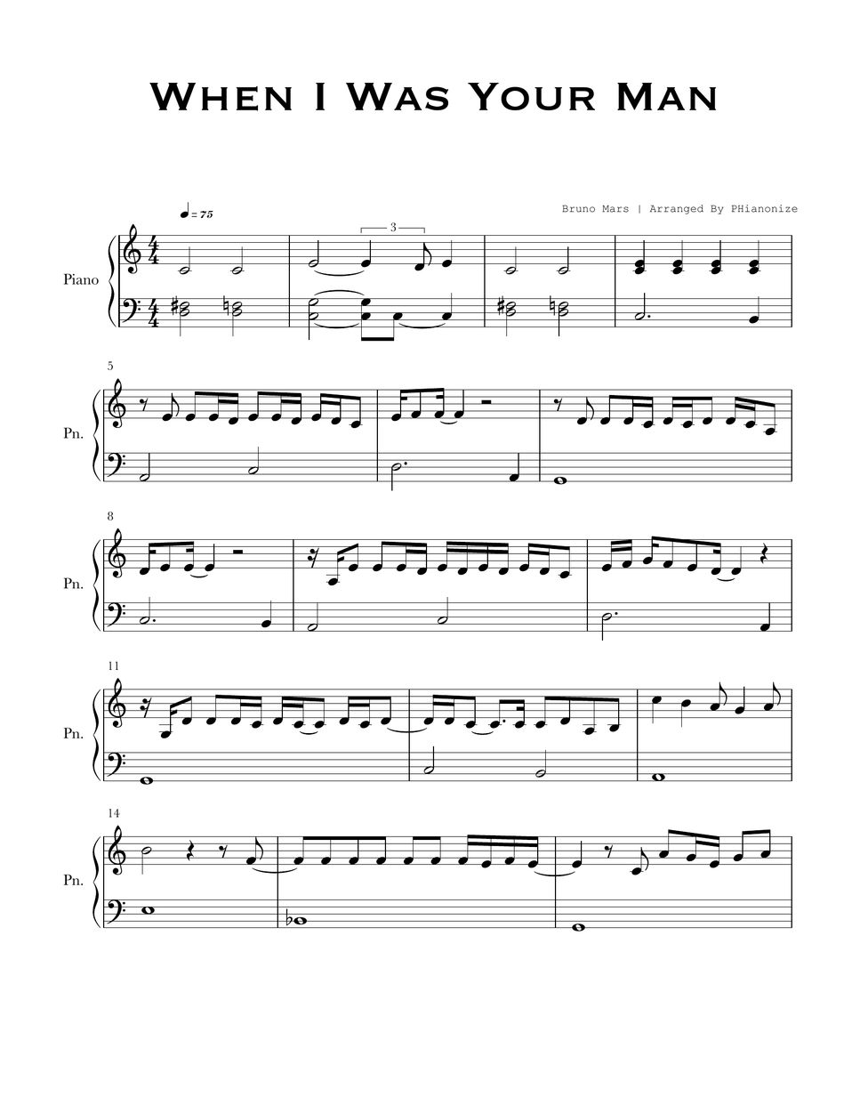 Bruno Mars When I Was Your Man (Easy Version) Partition musicale by