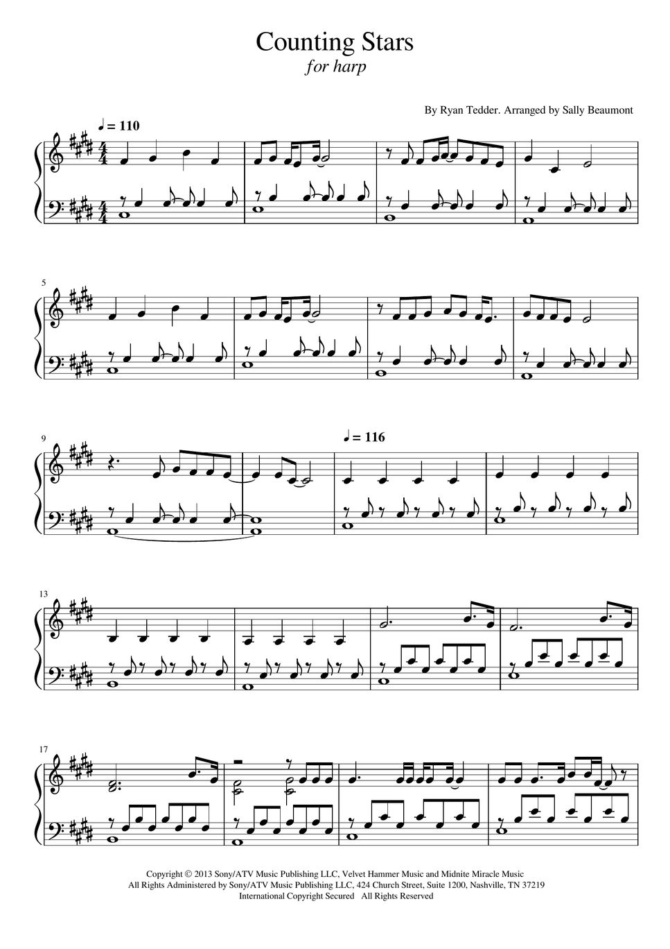 OneRepublic - Counting Stars (intermediate harp) Sheets by Sally Beaumont